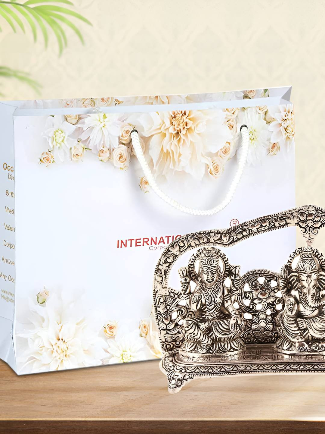 INTERNATIONAL GIFT Grey Laxmi Ganesh Saraswati Idol With Velvet Box Gift Set