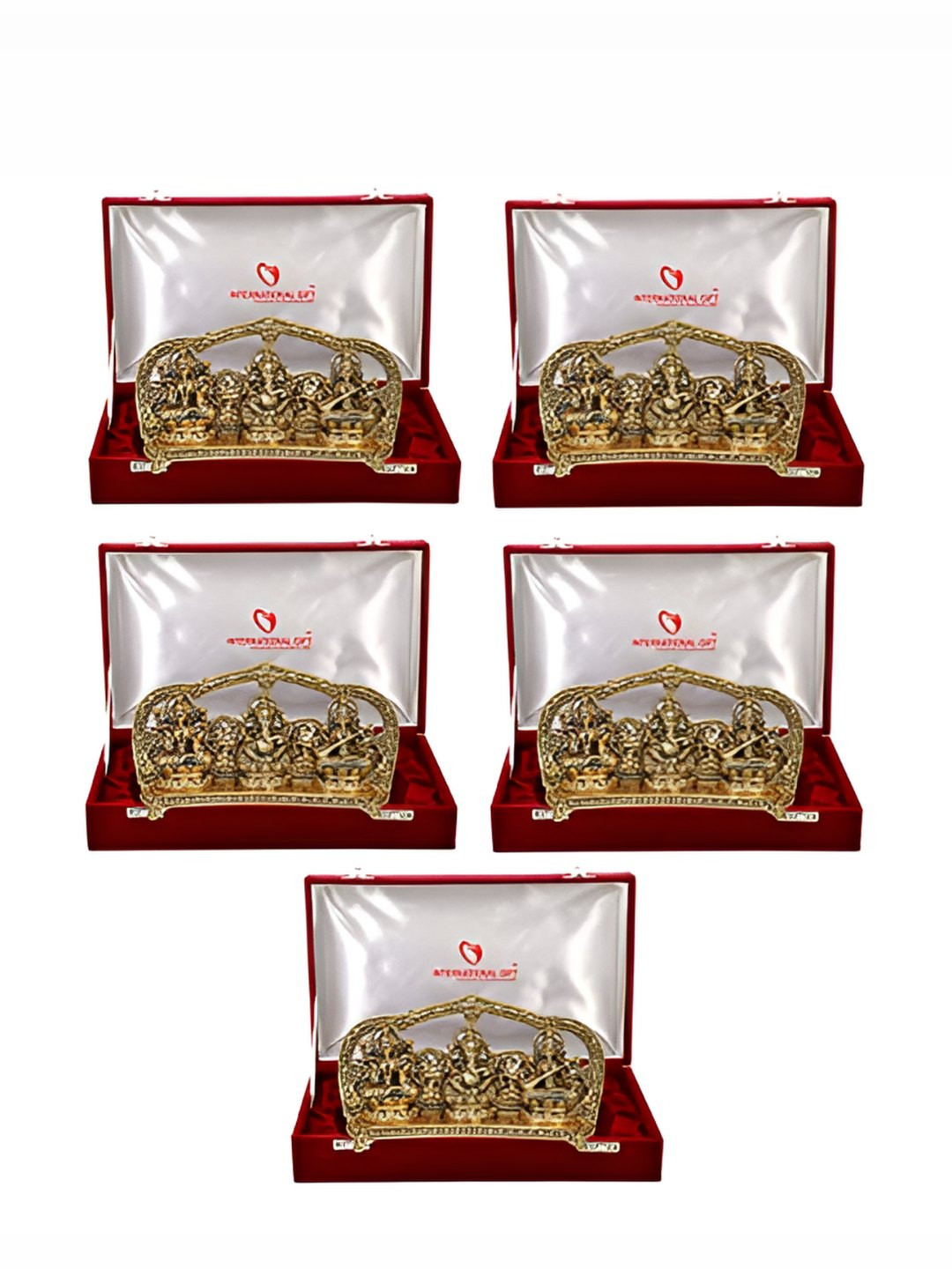 INTERNATIONAL GIFT Gold Toned Laxmi Ganesh Saraswati God Idol Statue Home Gift Sets