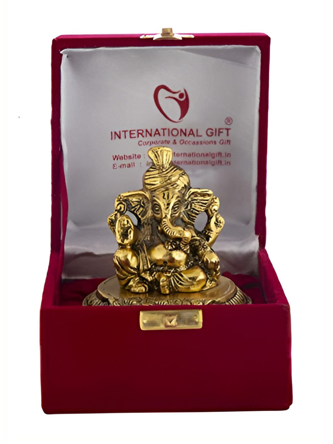 INTERNATIONAL GIFT Pagdi Ganesh Gold Brass Metallic Prayer Room Small Showpiece - 3.9 Inches