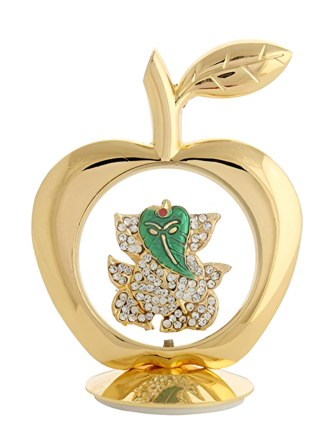 INTERNATIONAL GIFT Apple Shape Ganesha Gold Brass Metallic Living Room Tiny Showpiece - 4.7 Inches