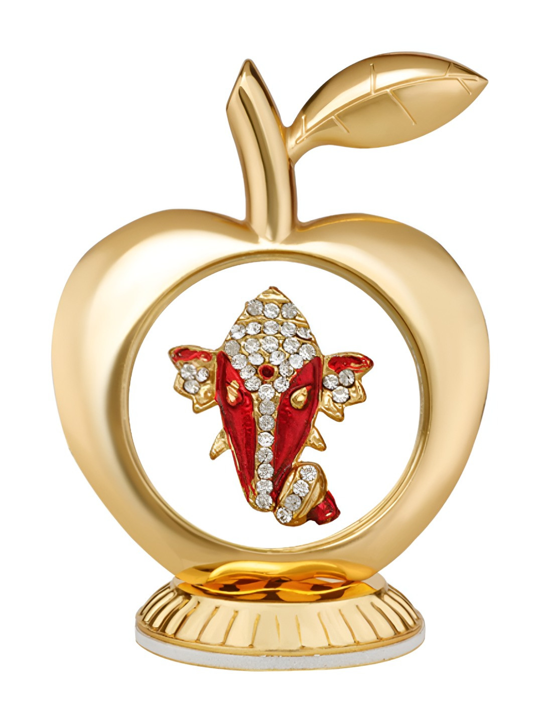 INTERNATIONAL GIFT Apple Shaped Ganesh Gold Brass Metallic Prayer Room Tiny Showpiece - 3.3 Inches