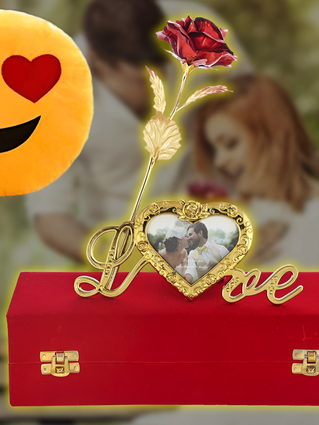 INTERNATIONAL GIFT Red Rose Flower Photo Frame Stand Gift Set