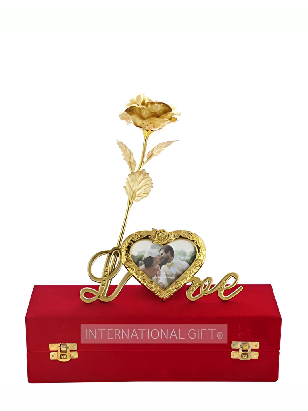 INTERNATIONAL GIFT Gold-Tone Rose Flower with Love Stand Home Gift Sets