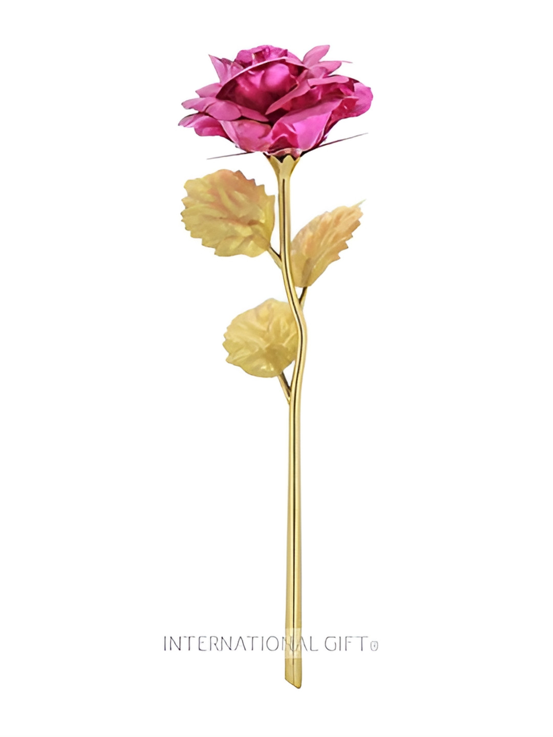 INTERNATIONAL GIFT Pink & Gold Toned Textured Rose Flower With Leaf