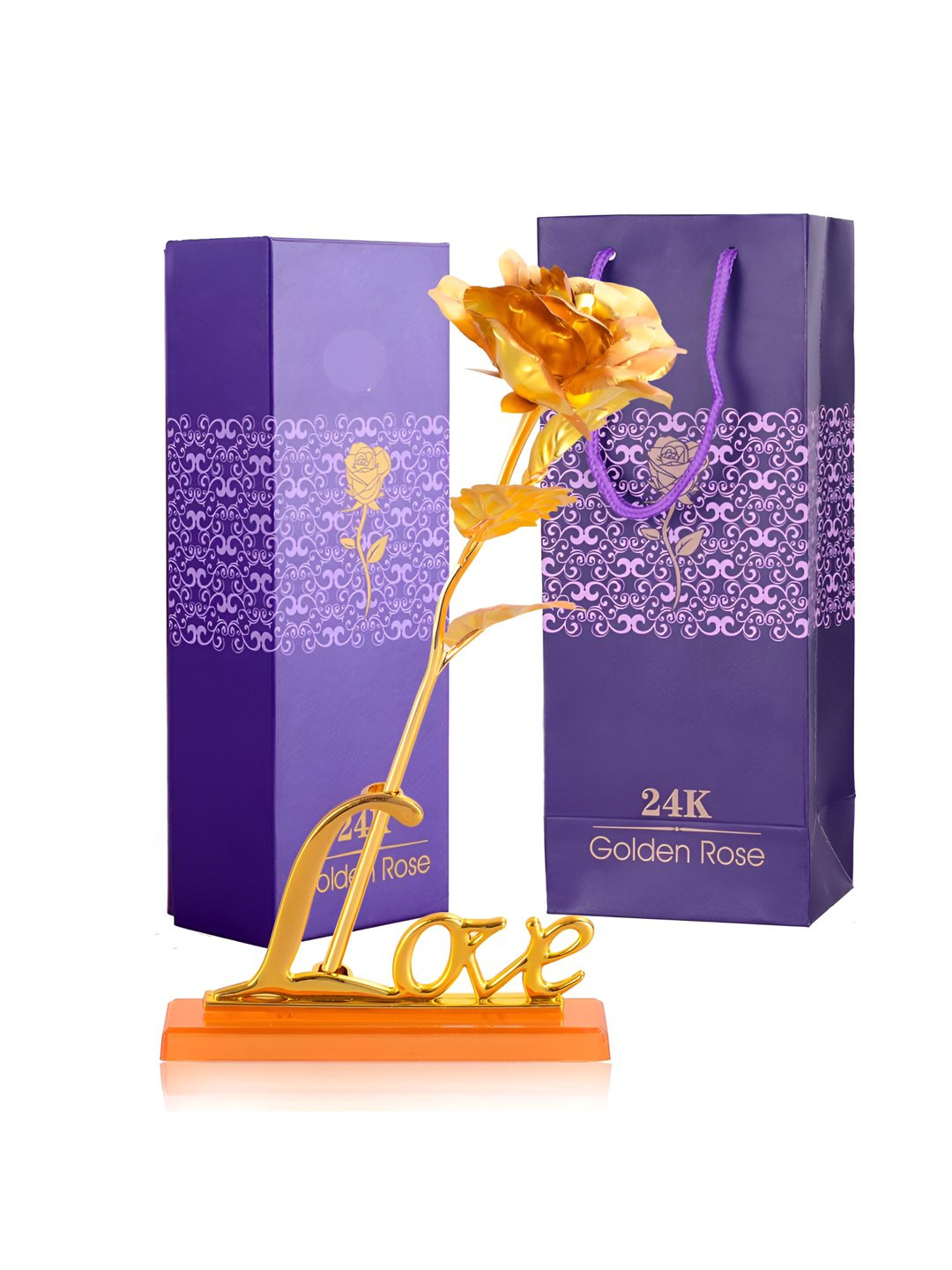 INTERNATIONAL GIFT Golden Textured Rose Flower Gift Set