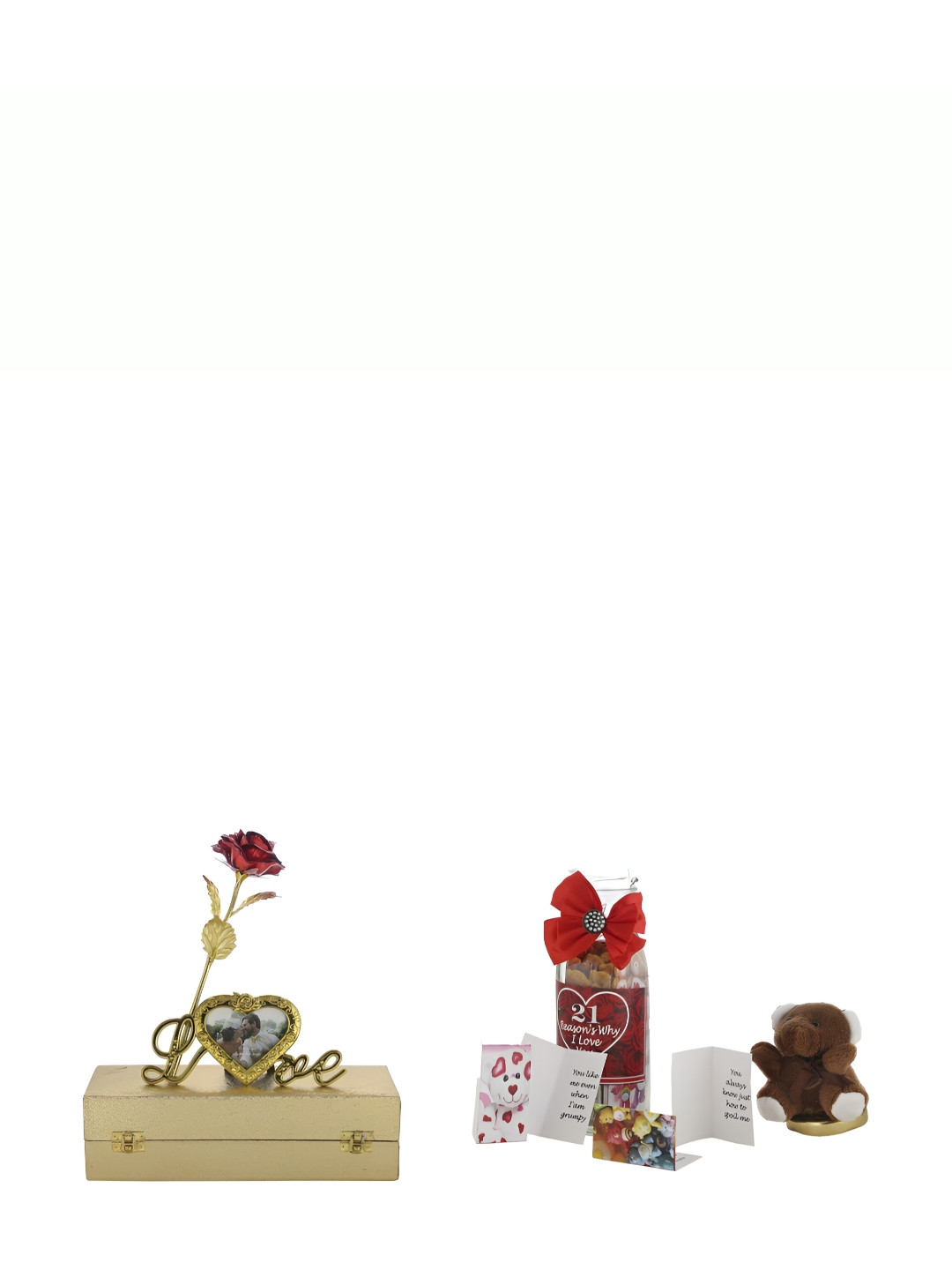 INTERNATIONAL GIFT Silver Tone& Brown 3Pcs Red With Love Shape Stand & Greeting Card