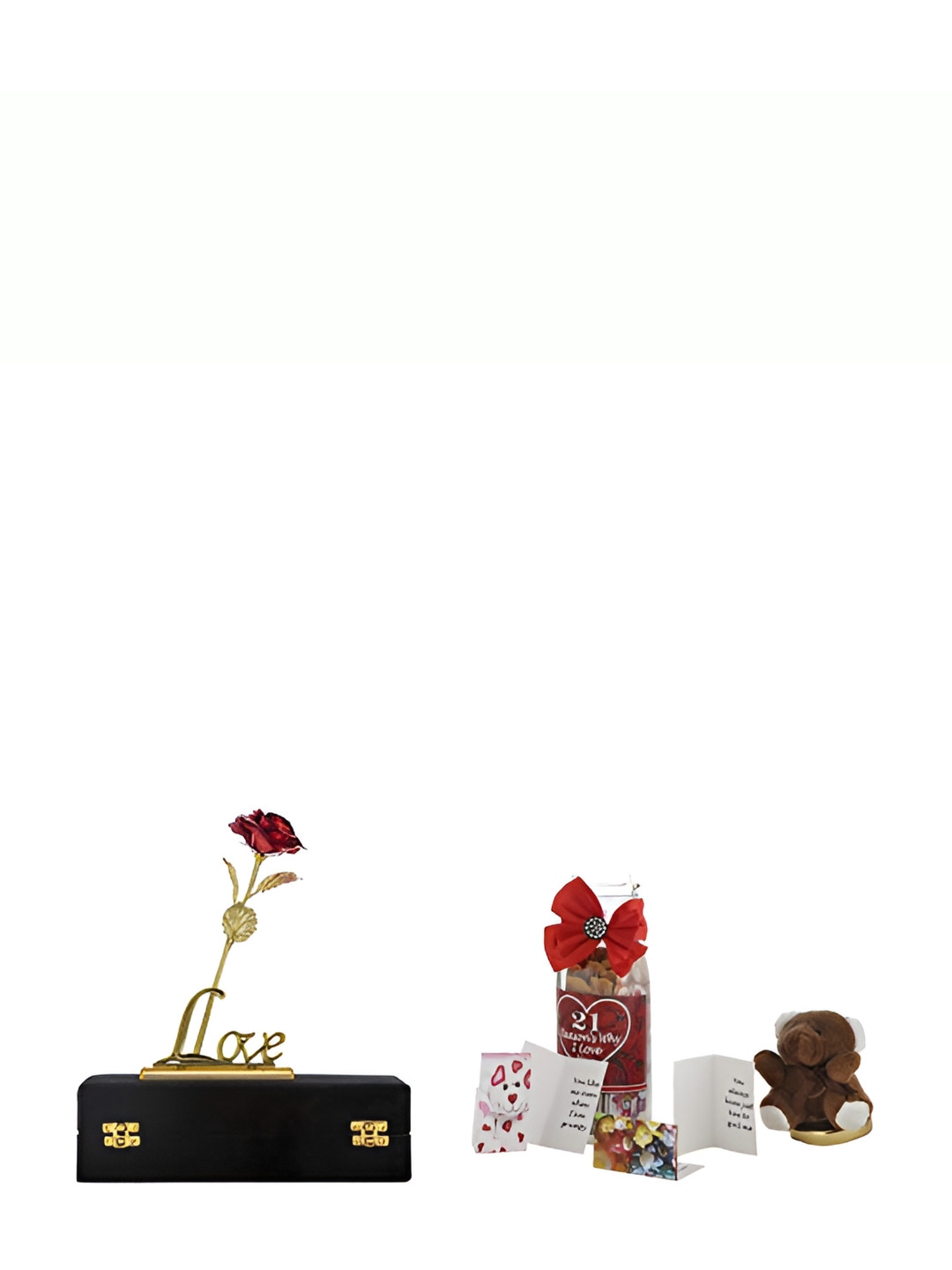 INTERNATIONAL GIFT Gold Toned & Red Small Greeting Card Inside Message Bottle Gift Set