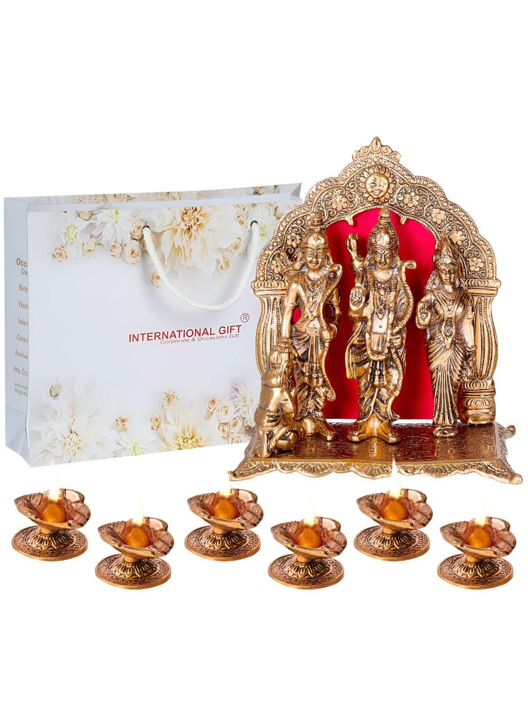 INTERNATIONAL GIFT Brass Ram Darbar Idol With Hand Diyas Home Gift Set