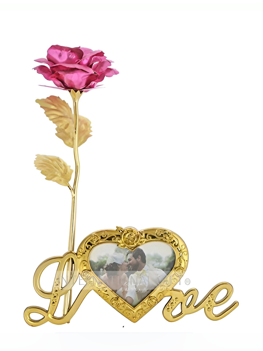 INTERNATIONAL GIFT Red & Golden Rose Flower Photo Frame Stand & Gift Box