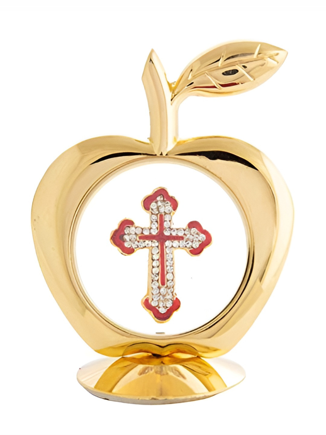 INTERNATIONAL GIFT Apple Shape Jesus Gold Brass Metallic Prayer Room Small Showpiece - 4.7 Inches