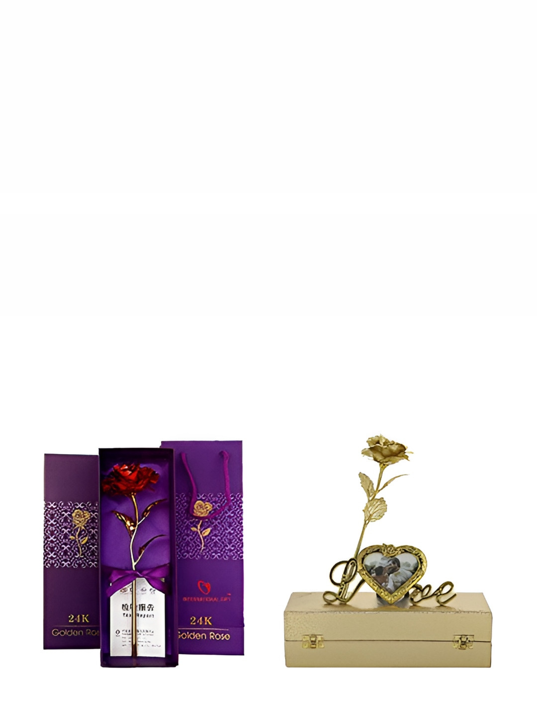 INTERNATIONAL GIFT Gold Toned & Red 2 Pieces Rose Flower