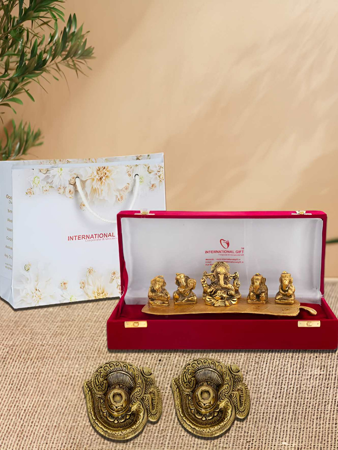 INTERNATIONAL GIFT Yellow Ganesh God Idol Statue With Om Diya