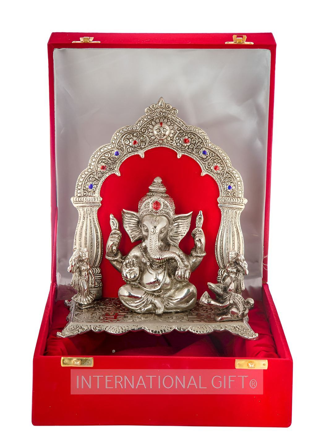INTERNATIONAL GIFT Silver Toned Aluminium Ganesh Idol Gift Set