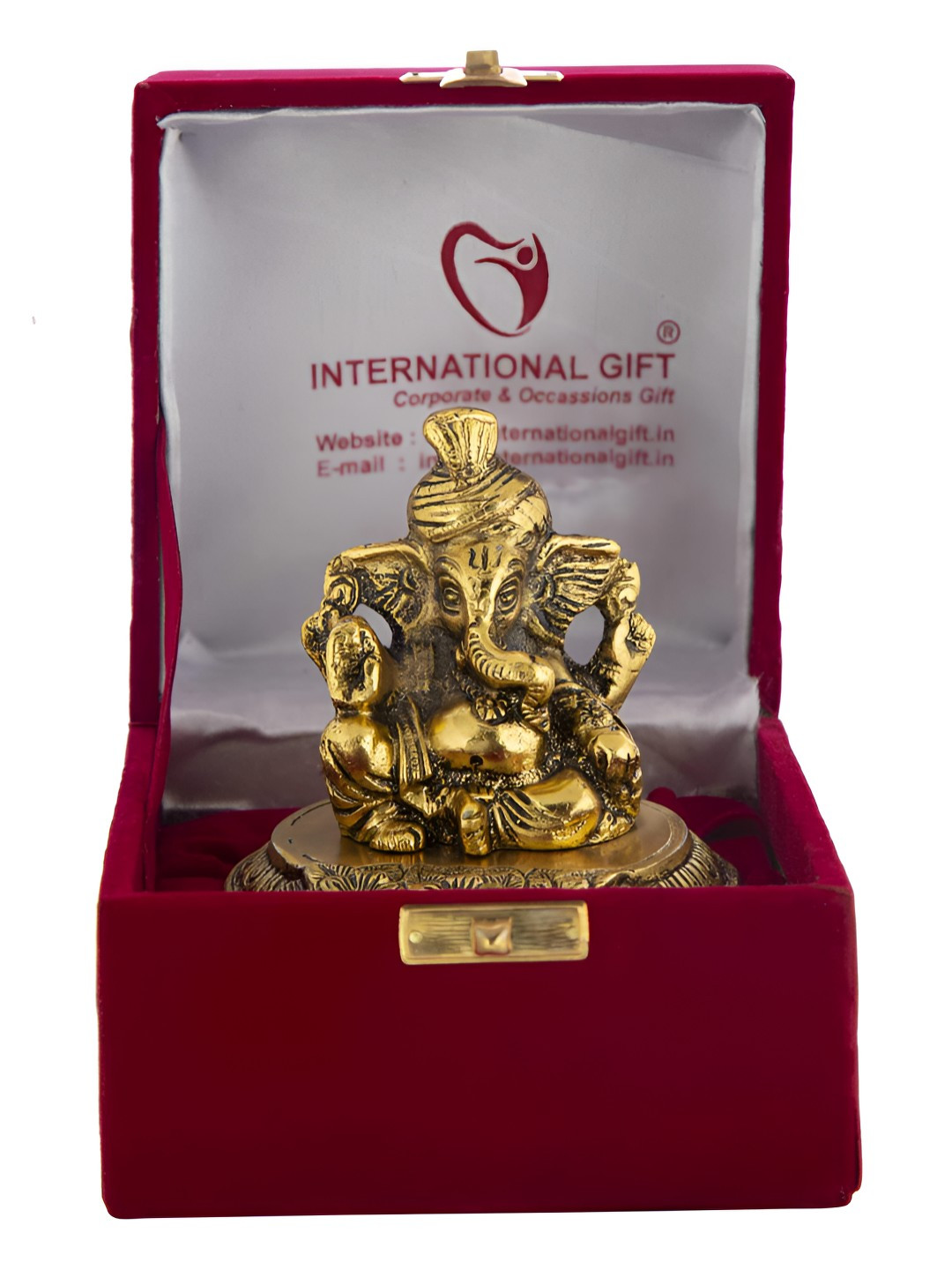 INTERNATIONAL GIFT Gold Toned Aluminum Pagdi Ganesha Idol Gift Set