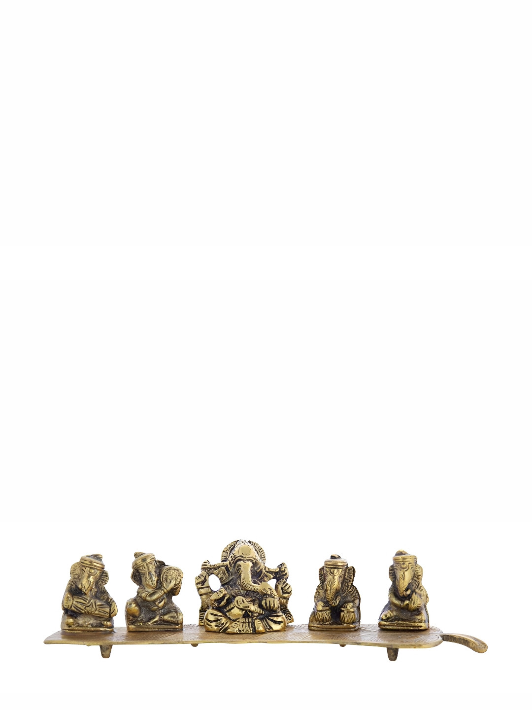 INTERNATIONAL GIFT Musical Ganesh God Gold Brass Metallic Prayer Room Music Small Showpiece - 2.4 Inches