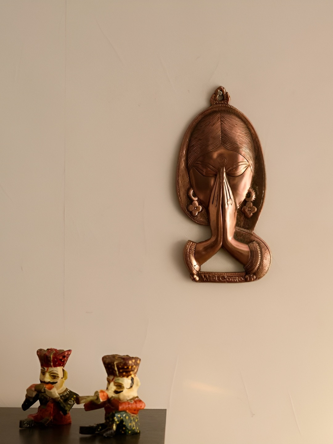 INTERNATIONAL GIFT Welcome Namaste Lady Face Metal Glossy Hall Wall Hangings-11.6In