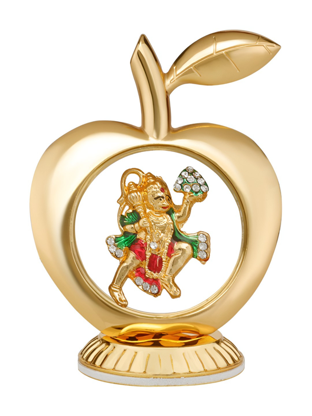 INTERNATIONAL GIFT Apple Shaped Hanumanji Gold Metal Metallic Living Room Small Showpiece - 3.3 Inches