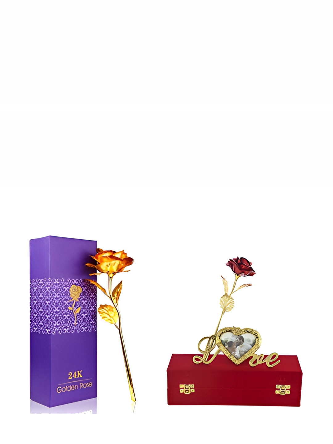 INTERNATIONAL GIFT Rose Flower Gold Polyresin Natural Living Room Set of 2 Medium Showpieces - 2.4 Inches