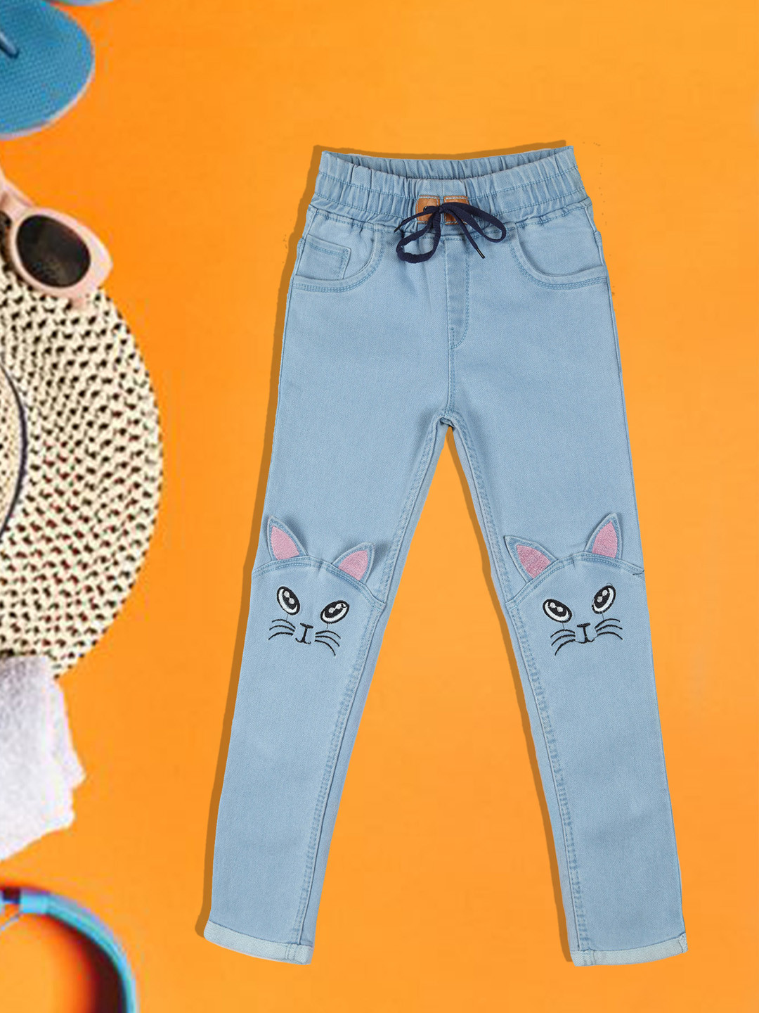 A-Okay Kids Embroidered Slim Fit Easy Wash Denim Joggers