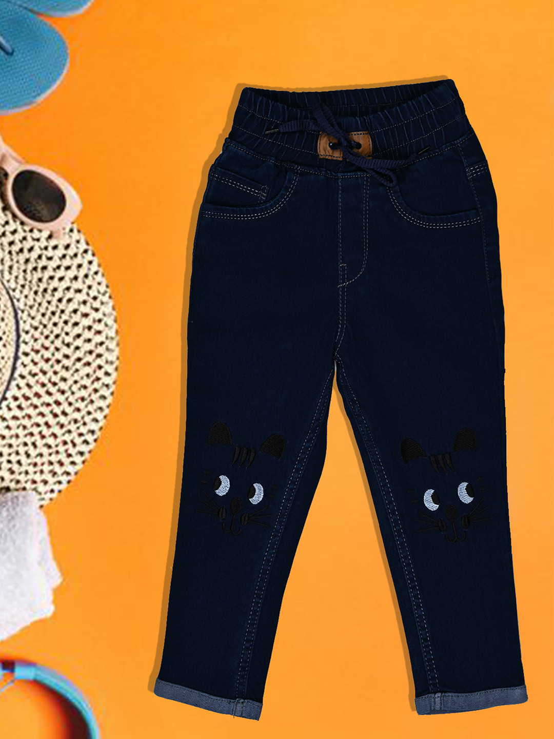 A-Okay Kids Embroidered Slim Fit Easy Wash Denim Trousers