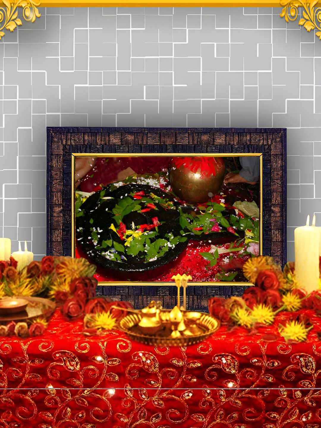 Hawai Black & Red Lord Baidyanath Shiva Ling  Wooden Wall Photo Frame