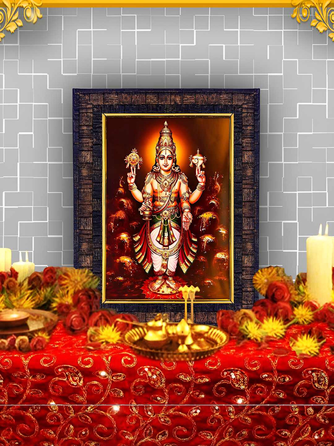 Hawai Black & Maroon Lord Dhanvantari Rectangle Wooden Wall Photo Frame