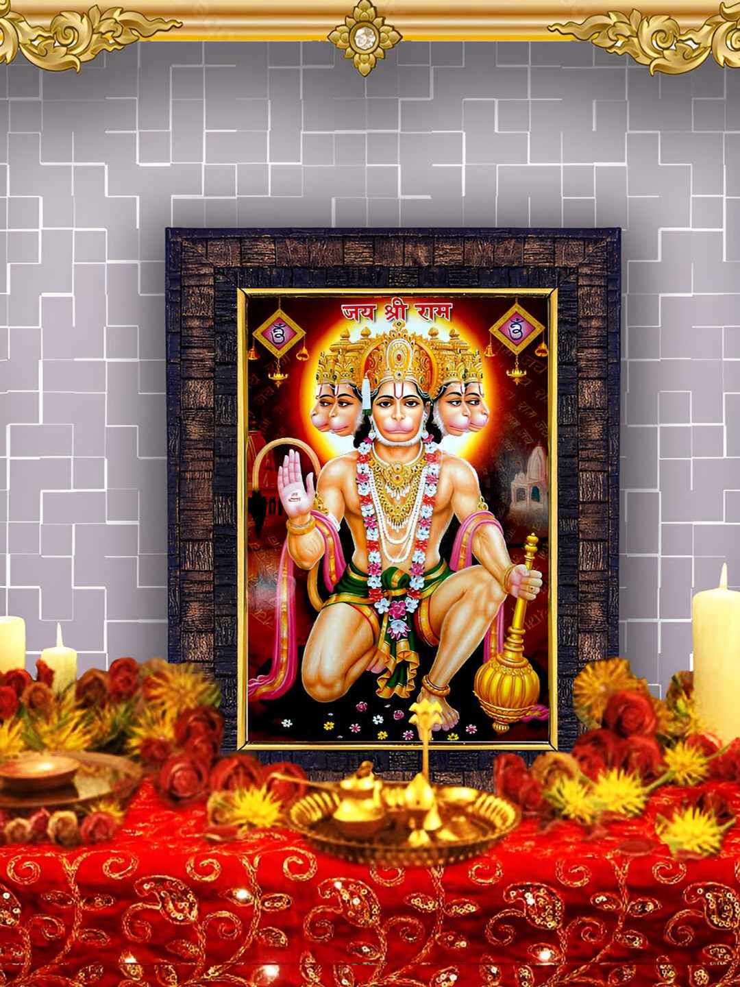 Hawai Black & Brown Panchmukhi Hanuman Rectangle Wooded Wall Photo Frame