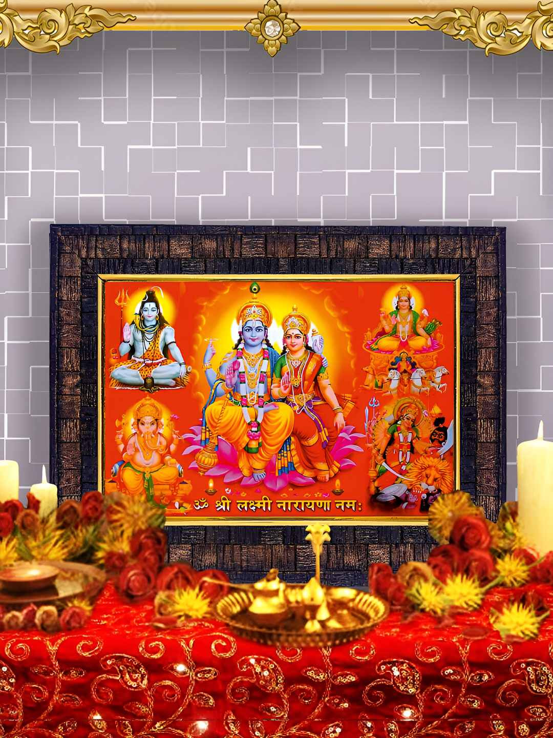 Hawai Black & Red Shree Laxmi Narayan Wooden Wall Photo Frame