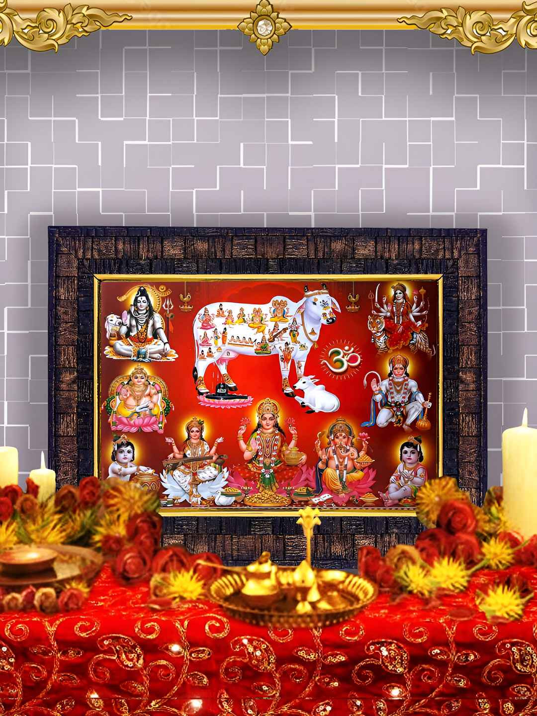Hawai Black & Red Kamdhenu Cow Wooden Wall Photo Frame