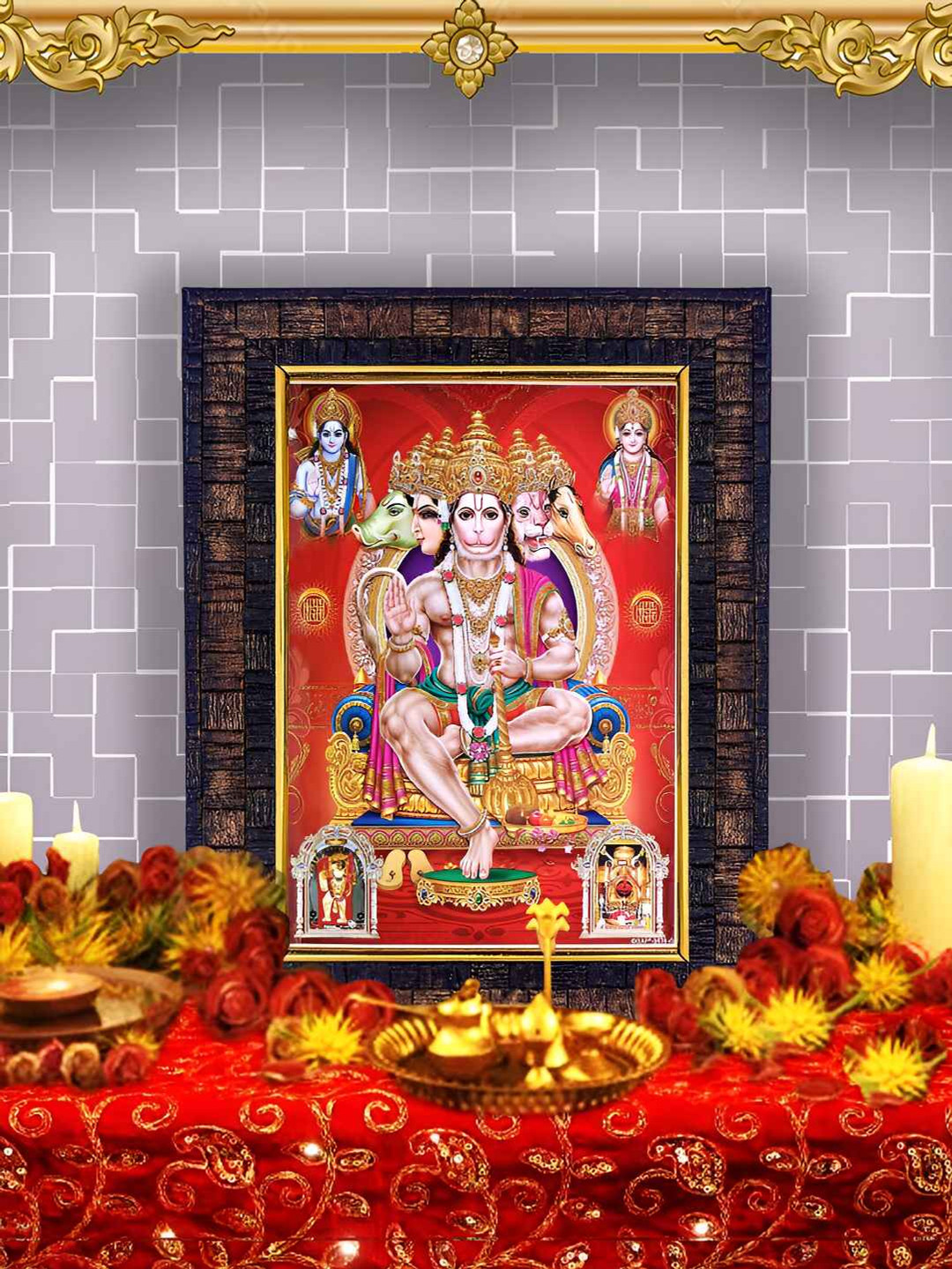 Hawai Black & Red Panchmukhi Hanuman Wood Wall Photo Frames