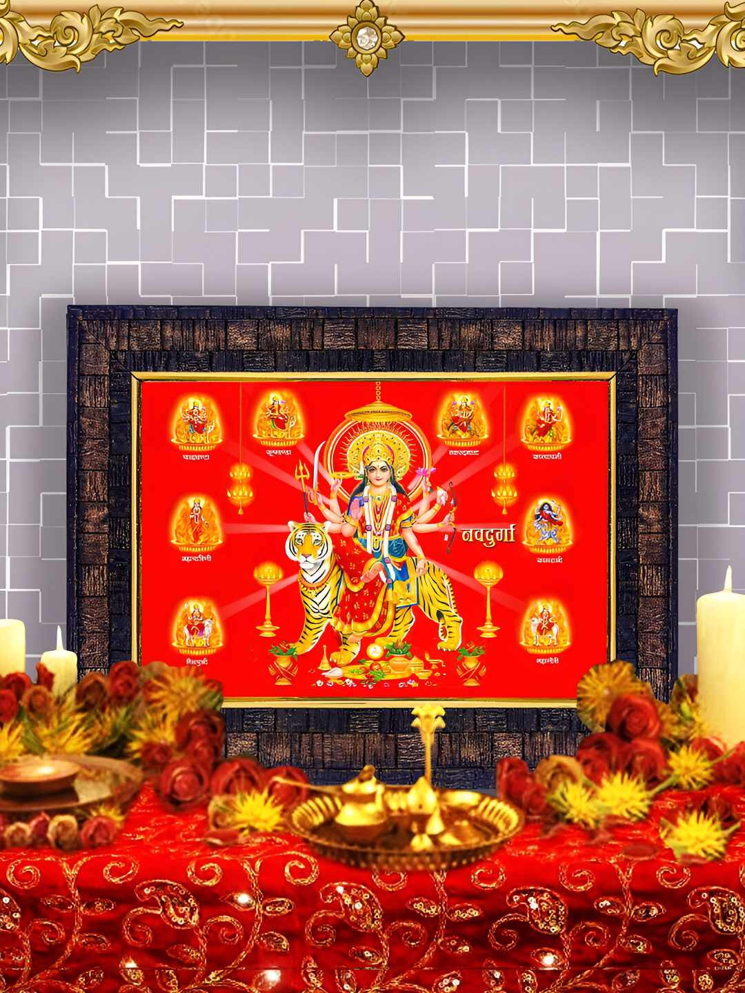 Hawai Black & Red Nav Durga Wooden Wall Photo Frame