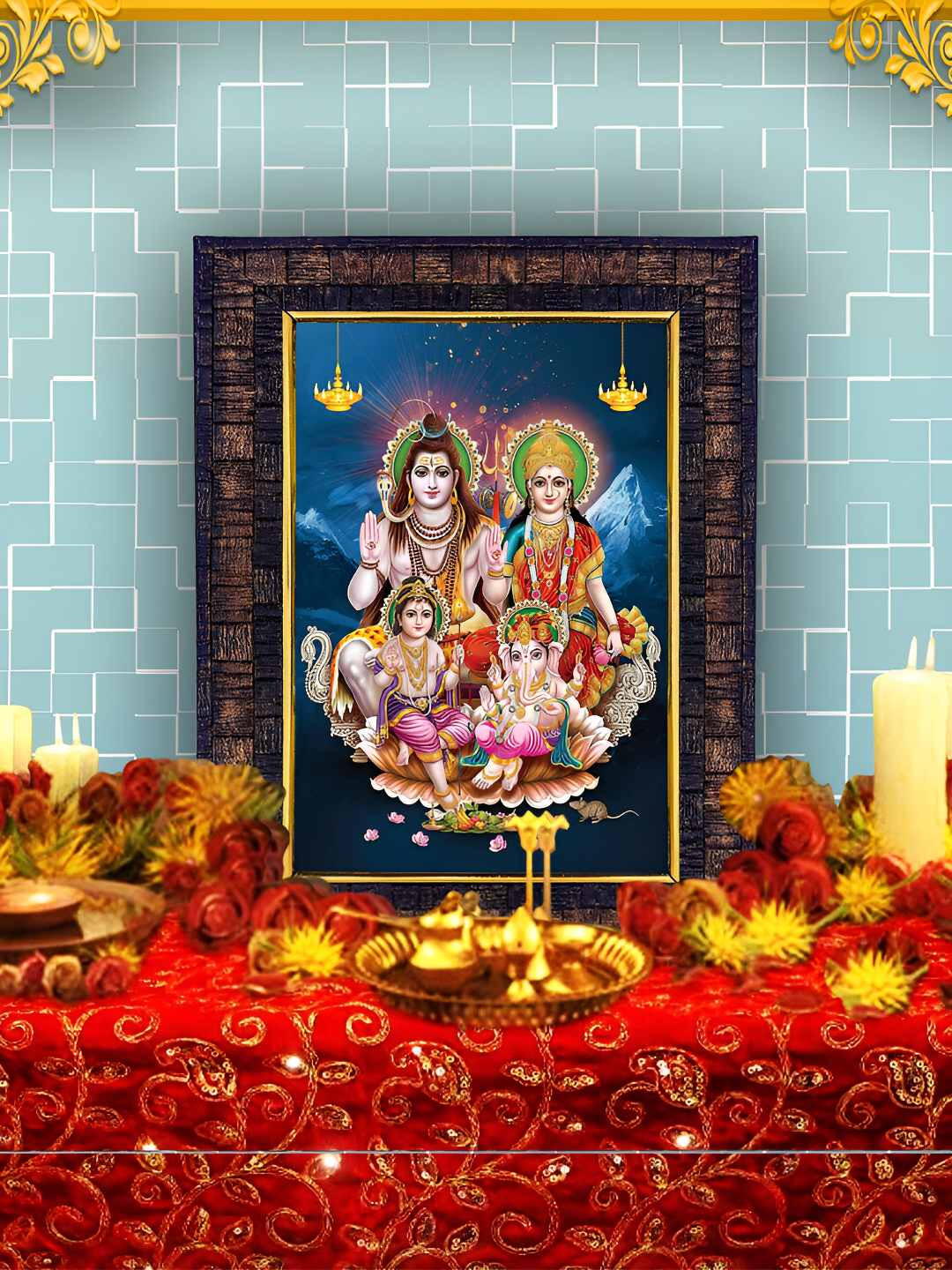 Hawai Black & Red Shiva Parivar Wooden Wall Photo Frame