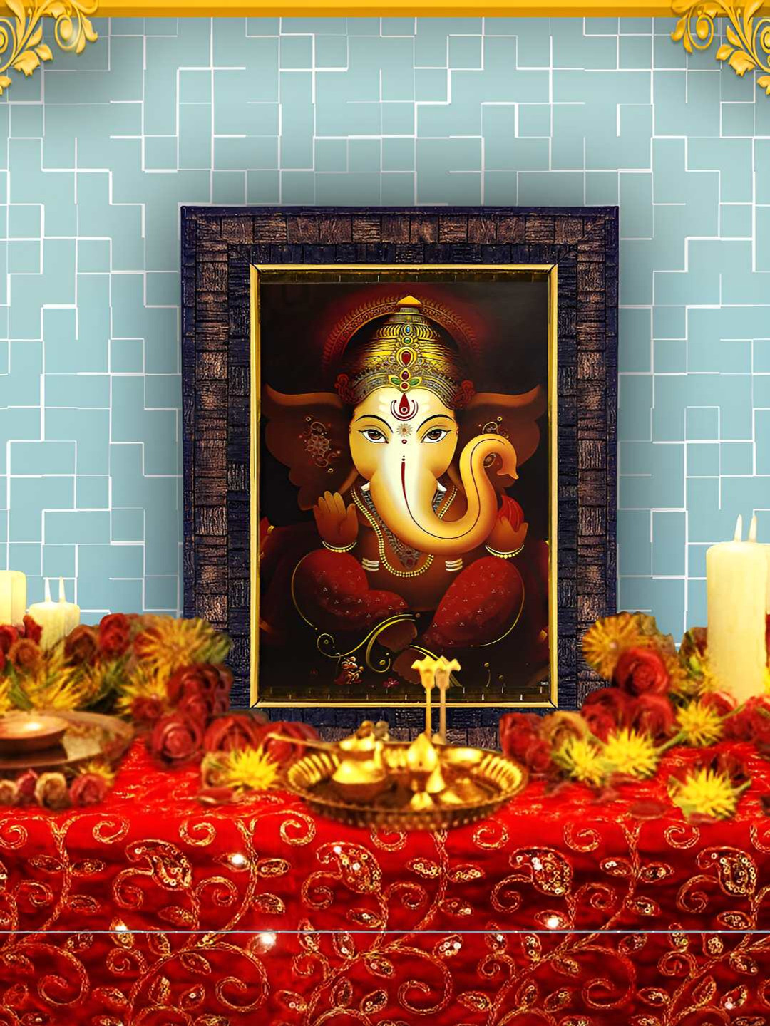 Hawai Black & Maroon Lord Ganesh Wooden Wall Photo Frame