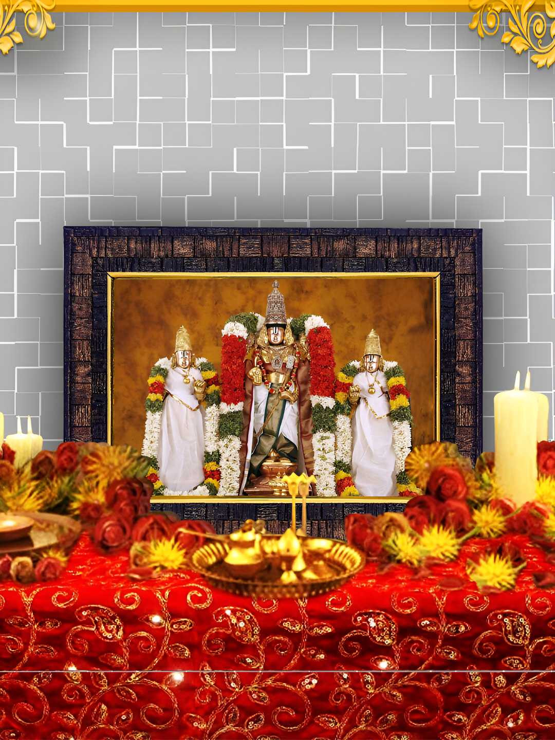 Hawai Black & White Lord Venkateswara Wooden Wall Photo Frame