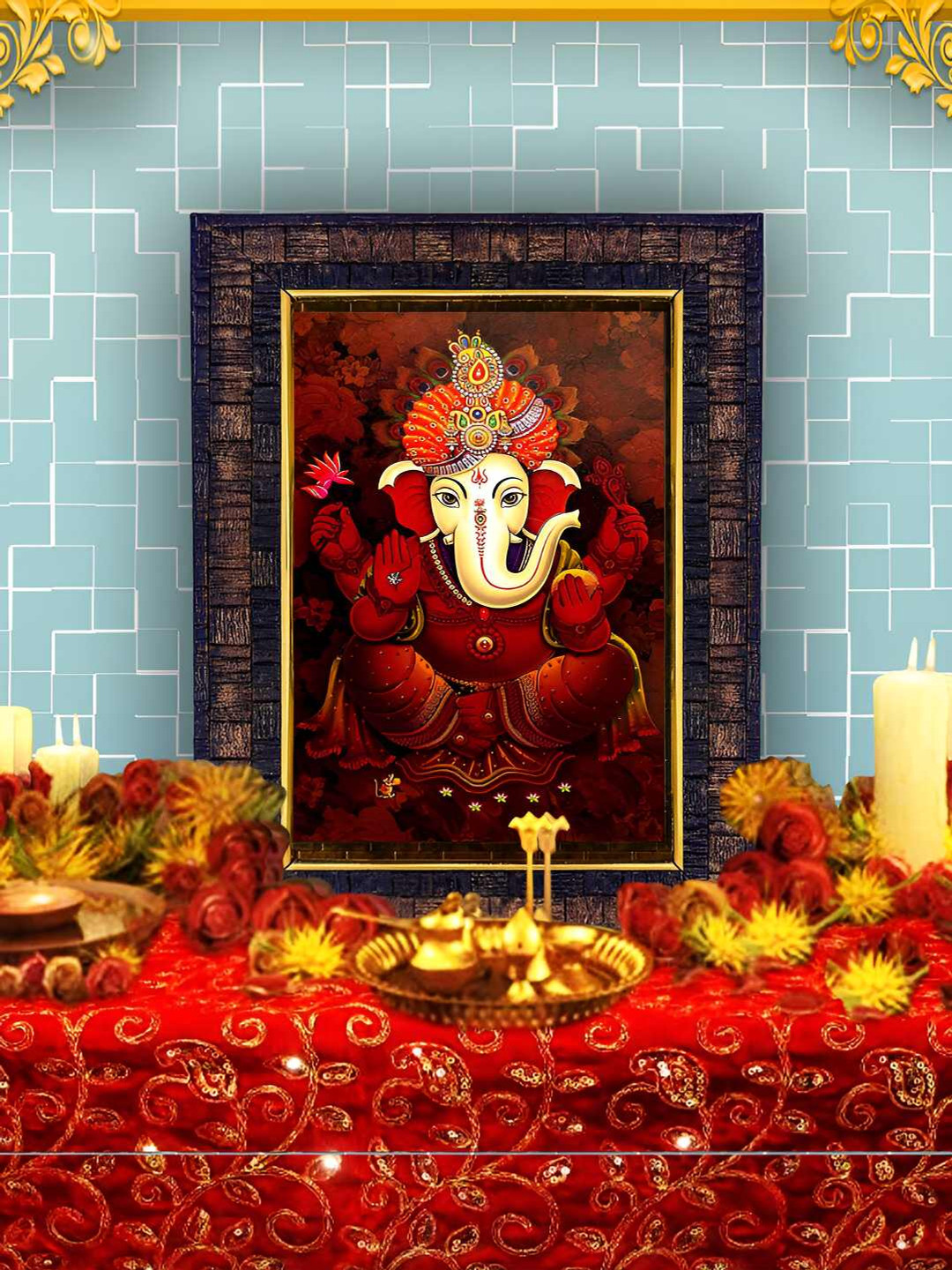 Hawai Black & Red Wooden Lord Ganesh Wall Photo Frame