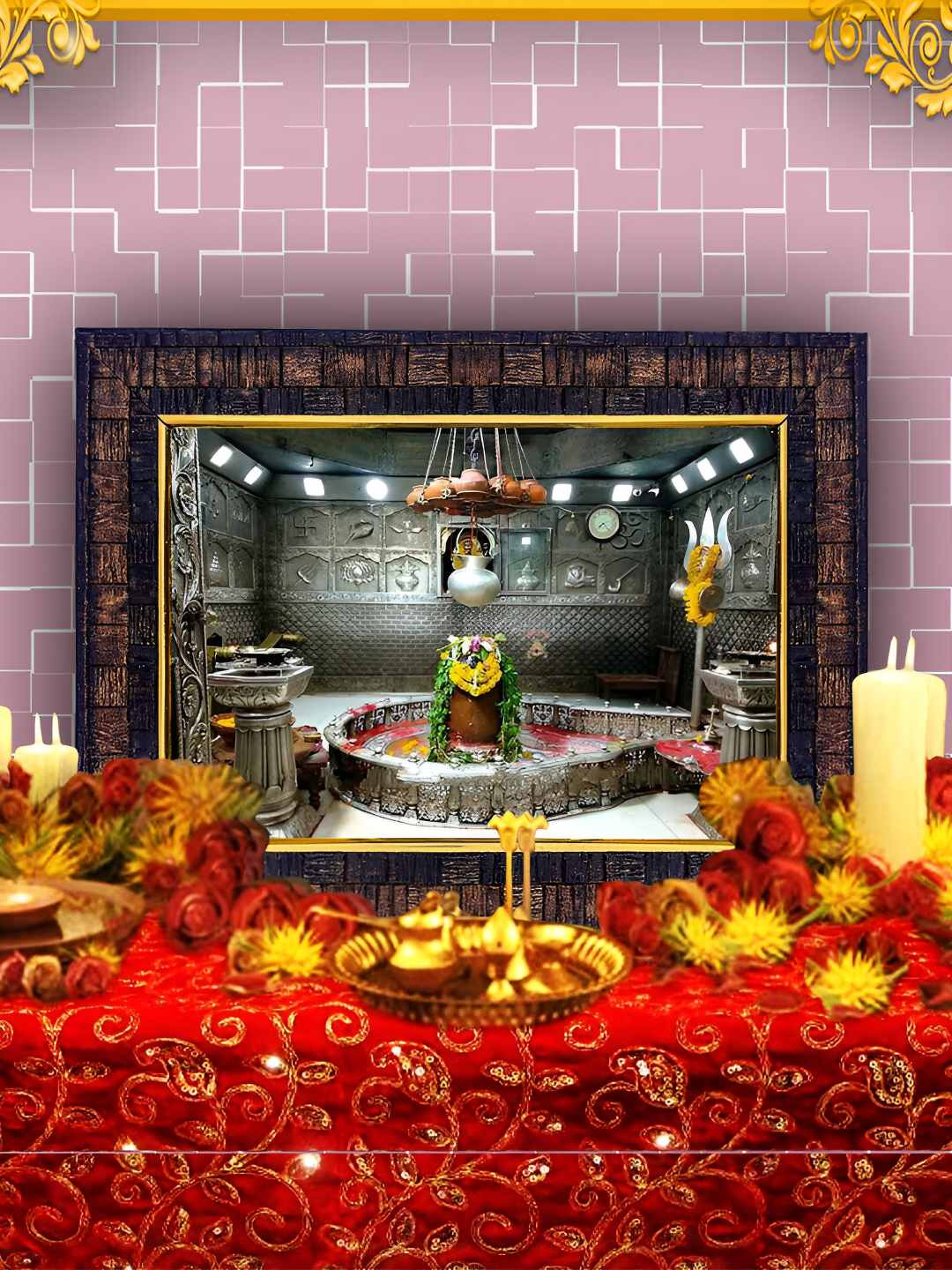 Hawai Black & Grey Lord Maha Kaleshwar Shivaling Wooden Wall Photo Frame