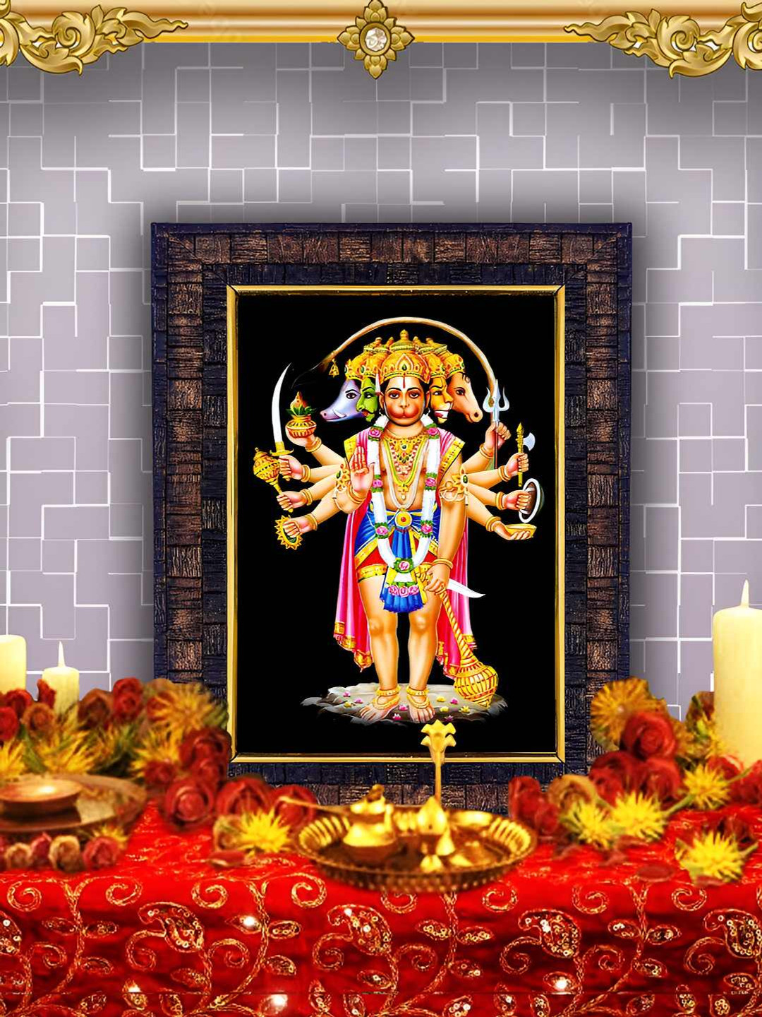 Hawai Black & Pink Panchmukhi Hanuman Wooden Wall Photo Frame