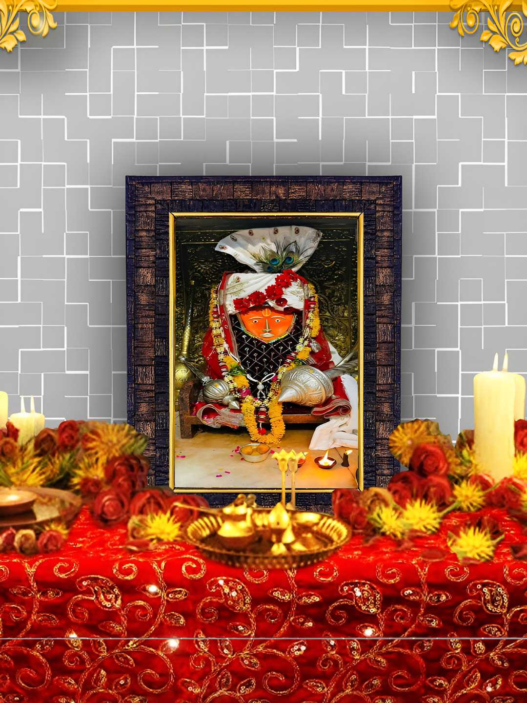 Hawai Black & Gold Toned Bageshwar Dham Balaji Hanuman Wooden Wall Photo Frame
