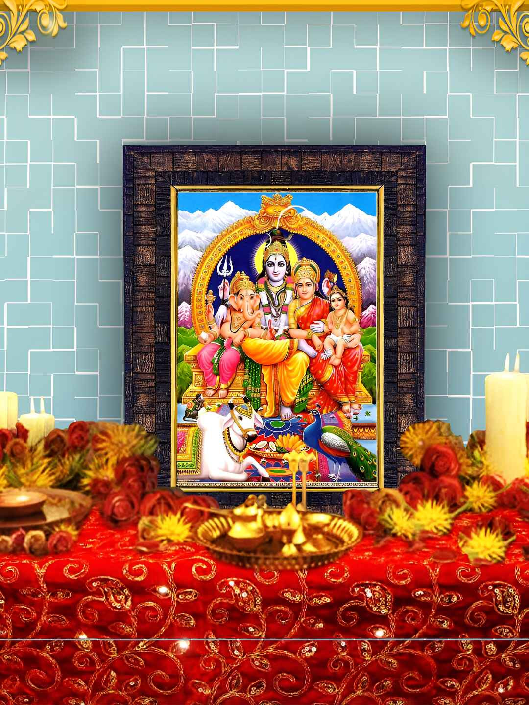 Hawai Black & Red Shiva Parivar Maa Parvati & Ganesh Rectangle Wooded Wall Photo Frame