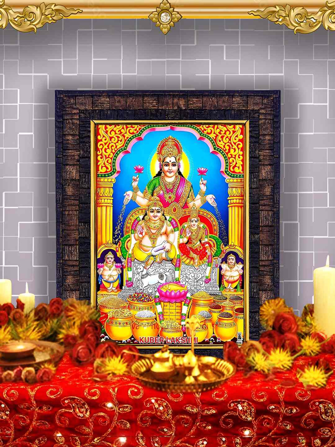 Hawai Black & Red Kuber Laxmi Wooden Wall Photo Frame