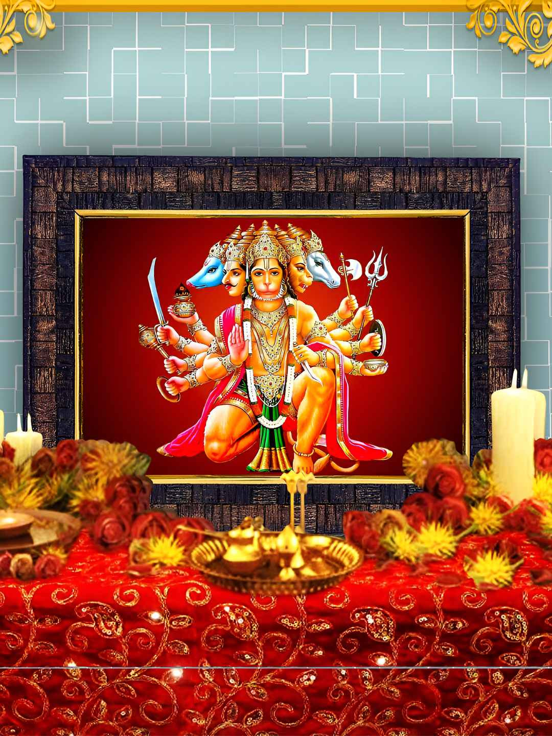 Hawai Black & Red Panch Mukhi Hanuman Wooden Wall Photo Frame