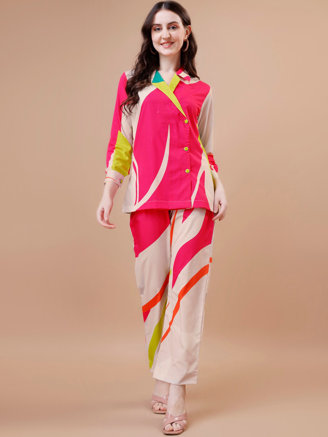 TWAM SUNDARA Abstract Printed Shawl Neck Top With Trousers