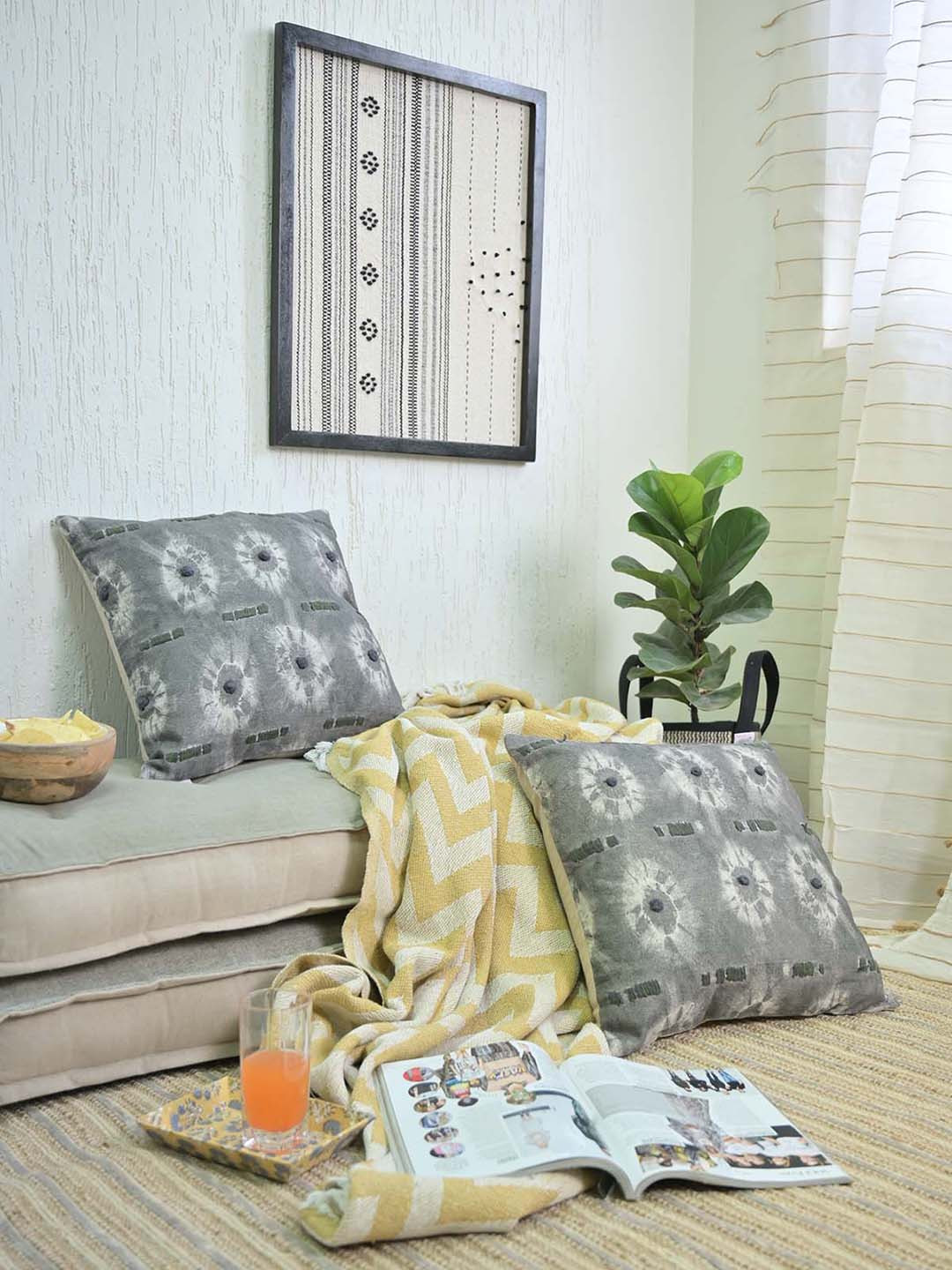 Needles Play Grey Embroidered Cotton Breathable 2 Pcs Cushion Covers - 18 x 18 Inches