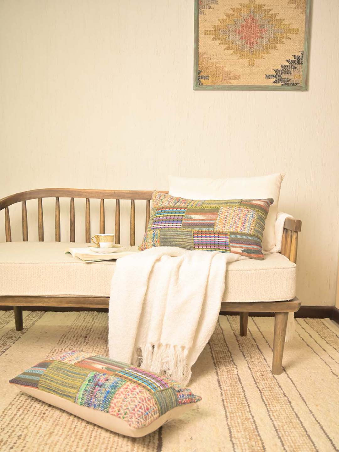 Needles Play Green& Blue 2 Pieces Geometric Cotton Rectangle Cushion Covers