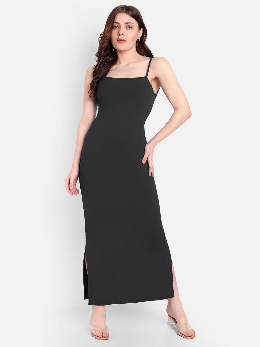 So What Black Shoulder Straps Bodycon Maxi Dress