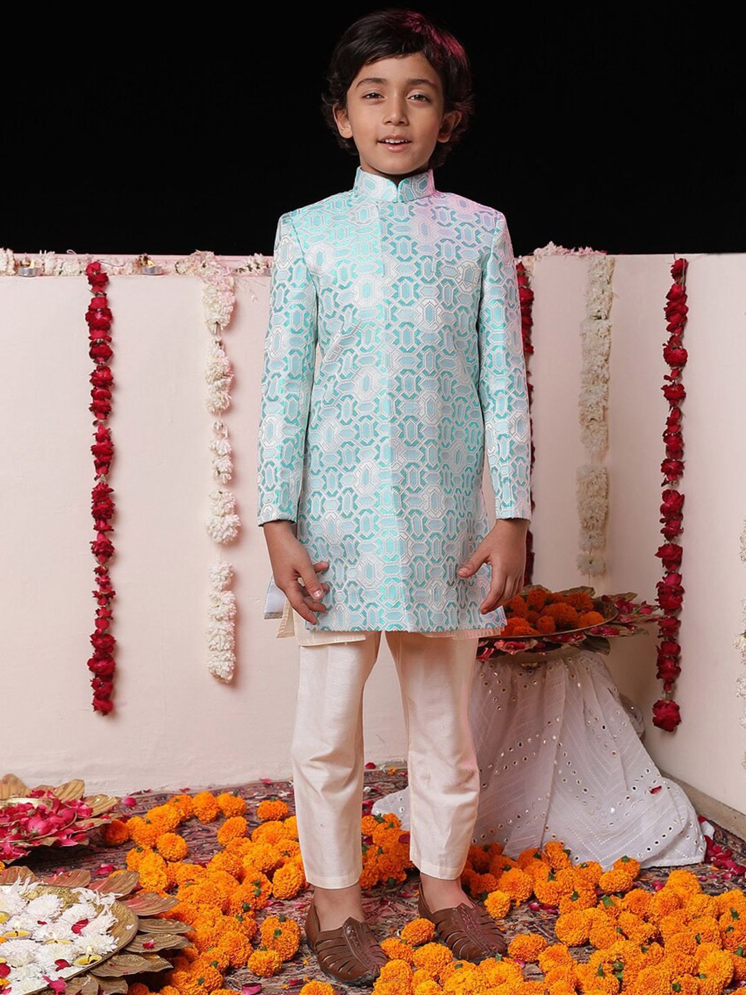 VASTRAMAY Boys Self-Designed  Sherwani Set
