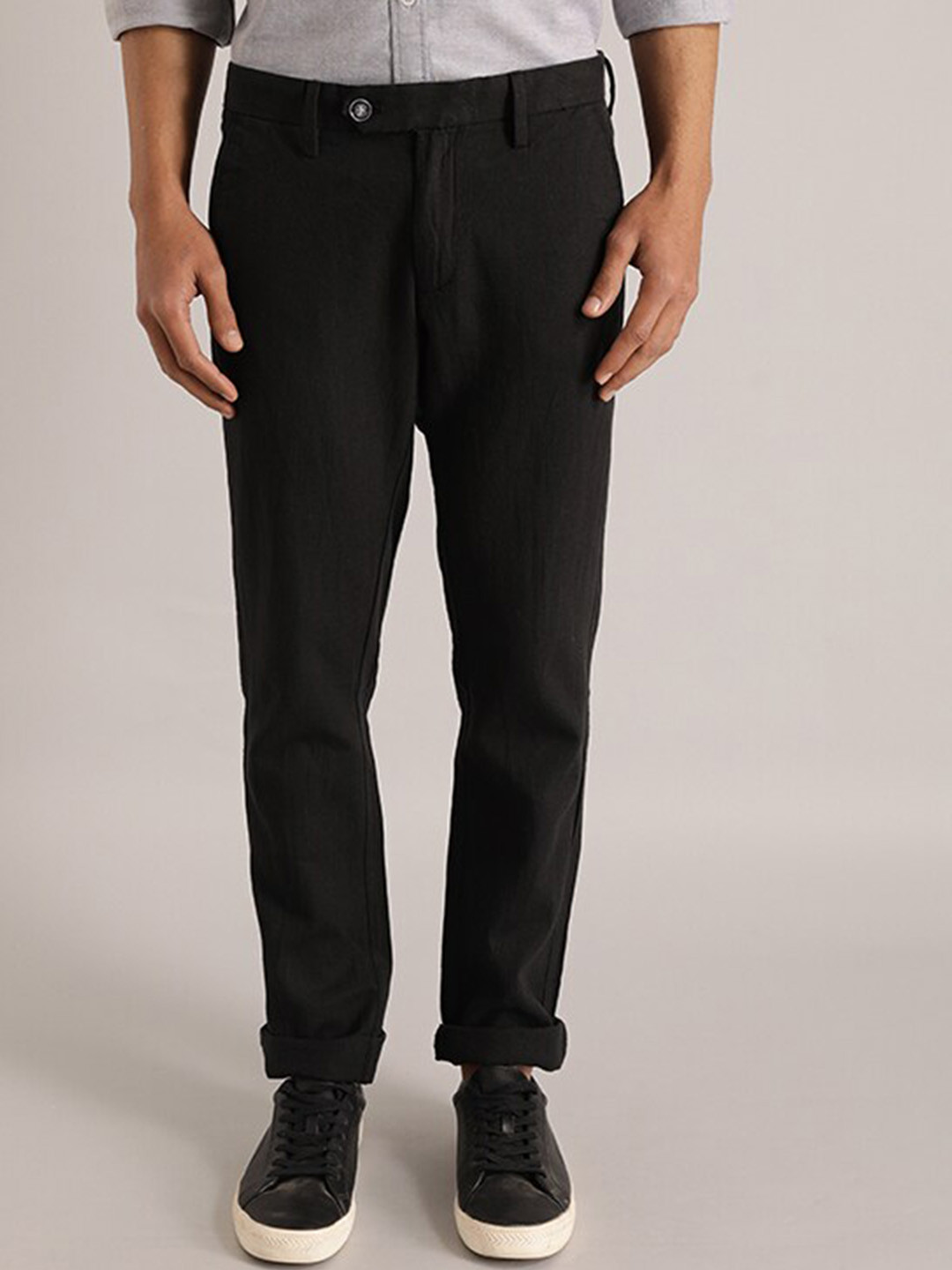 Indian Terrain Men Brooklyn Mid Rise Linen Cotton Chinos