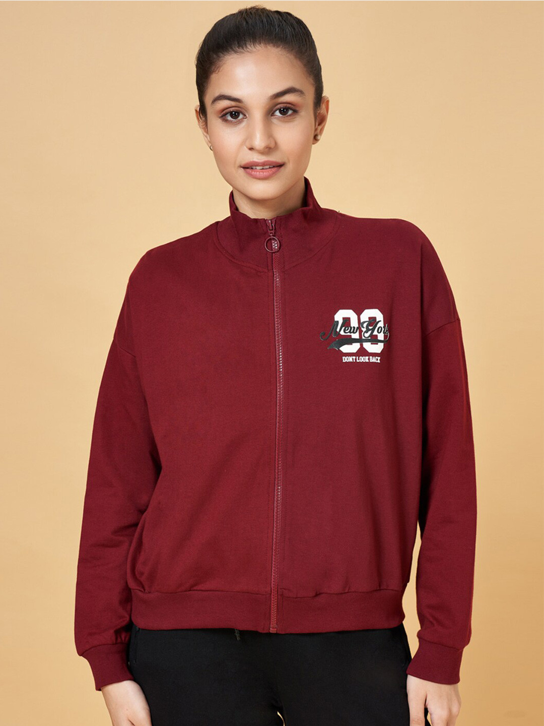 Ajile by Pantaloons Typography Printed Font Open Cotton Sweatshirt