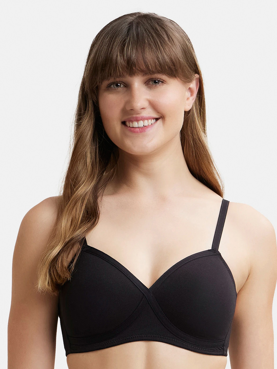 Jockey Wirefree Padded SuperCombed Cotton Full Coverage Tshirt Bra with CrossOver Fit-FE40