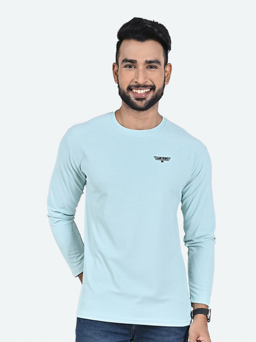 GAME BEGINS Round Neck Long Sleeves Cotton T-shirt